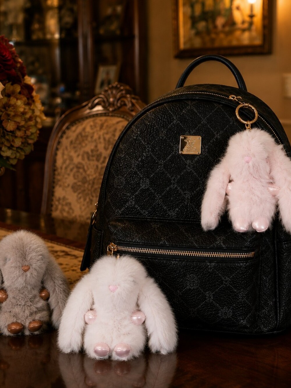 Kids Plush Bunny Bag Charm Keychain - Pink. ( Back Pak not included )